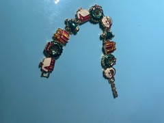 Vintage Christmas Charm Bracelet Santa Tree Snowman Stocking Enamel 8”