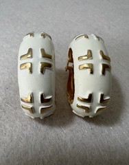 Vintage LANVIN PARIS Logo Enamel Gold Tone Clip Earrings – 1” Long – Estate