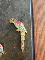 Cloisonné Enamel Parrot Brooch Pin And Earrings Set Gold tone Tropical