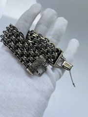 Vintage Cathé Cathe Chunky Silver Tone Heavy Brutalist Ball & Chain Bracelet