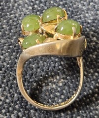 VINTAGE ANTIQUE STERLING SILVER GOLD PLATED JADE STONES CLUSTER RING SZ 5