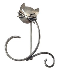 VTG Beau Sterling Silver Modernist MCM Cat Kitty Brooch Pin