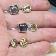 Sterling Amethyst Gemstone Square Cabochon Kidney Wire Vtg earrings 925 Nepal