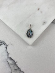 Vintage 925 Sterling Silver Deco Marcasite Abalone Teardrop Charm Pendant