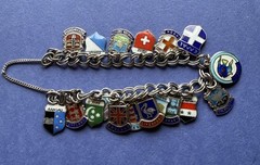 VTG Silver 18 European Travel Charm Bracelet Enamel Shields Flags – 800/900/925