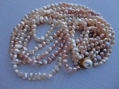 VTG ESTATE MULTI STRAND IVORY PINK PEACH BAROQUE FRESHWATER PEARL NECKLACE 17″
