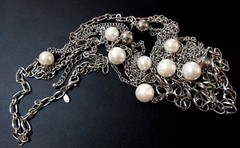 NECKLACE “BB” BALL PREMIERE DESIGN SILVER PLATE AND FAUX PEARL MULTISTRAND