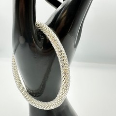 Vintage Silver-Tone Wide Mesh Chain Cuff Bracelet Unisex