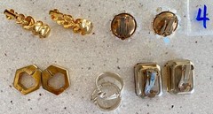 Lot of 5 Vintage Clip On Earrings Gold Silver Tone AB Beaded Enamel Hoop