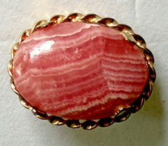 Vintage Gold Filled Brooch & Oval Pink Rhodochrosite Stone 1″ Long