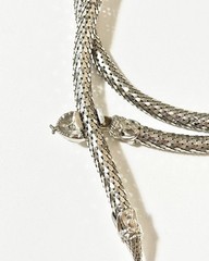 Vintage Silver Gunmetal Mesh Snake Belt Necklace Lariat Choker Crystal Eyes 40”
