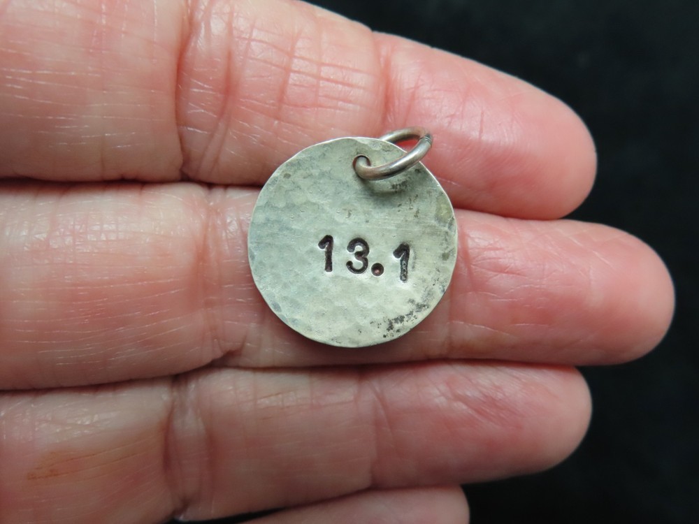 Vintage Hammered Sterling Silver One Half Marathon Charm For Chain