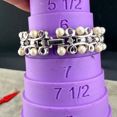Vintage Rhinestone Bracelet Silver Tone Faux Pearl READ 7”