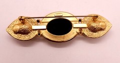Vtg Agatha Paris Gold Tone Brooch Black And Reddish-brown Cabachons 3.5 Inches