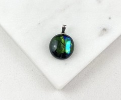 Vintage 925 Sterling Silver Blue Green Dichroic Glass Beaded Pendant