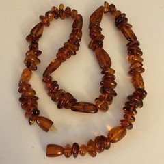 VTG Polished Baltic Amber Alternating Irregular Cognac Beads 22”Necklace 38g