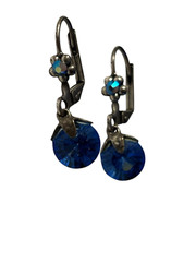 Blue Stimulated Sapphire Sterling Silver Earrings Faceted Crystal Unmarked VTG