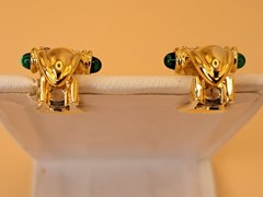 VTG Nolan Miller Clip On Earrings Gold Tone Purple Green Retro Glam Dynasty