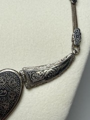 900 Silver Niello Heart Collar 18” Necklace Ornate Inlay Double Strand