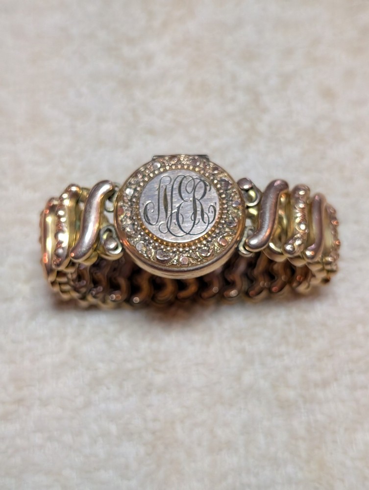 Antique D.F. Briggs CARMEN Sweetheart Expansion Bracelet Engraved Monogram