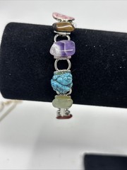 Vintage Link Semi Precious Gem Stone Polished Rocks Clasp Bracelet nuggets