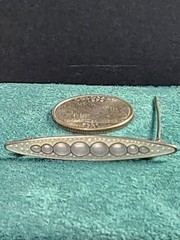 Antique Sterling Silver Bar Pin 4.5cm White and Pink Enamel