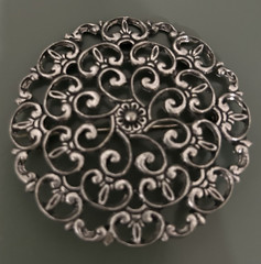 KMJ Pewter Filigree Floral Brooch Pin, Norway