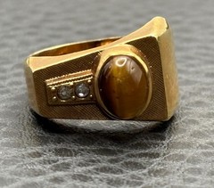 VTG 18K HGE Gold Plated Tiger Eye Men’s Women’s Ring Vintage Statement Size 7