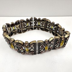 Vintage 90s Bronze Tone Multi Strand Stretch Bracelet Rhinestones Boho Jeweley