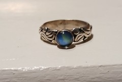 Vintage Alan Uchin Sterling Silver 925 cabochon Swiss Blue Topaz Ring Size 6