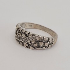 Vintage Sterling Silver Nugget Scar Scratch Tear Pave Band Ring Size 11.75