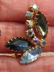 Vintage Blue Gray Rhinestone AB Accent Clip On Earrings
