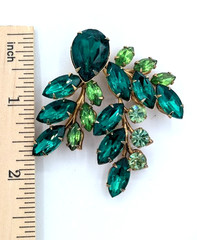 Vintage Rhinestone Brooch Multi Green Tiered Open Back Pin