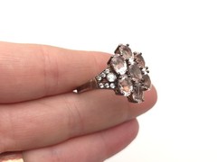 Vintage Sterling 925 Gemstone Morganite White Topaz Rose Gold Plated Ring s10
