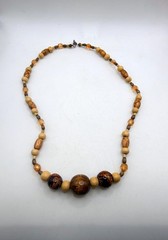 Vintage light and dark wood bleached design beaded necklace 22 inch