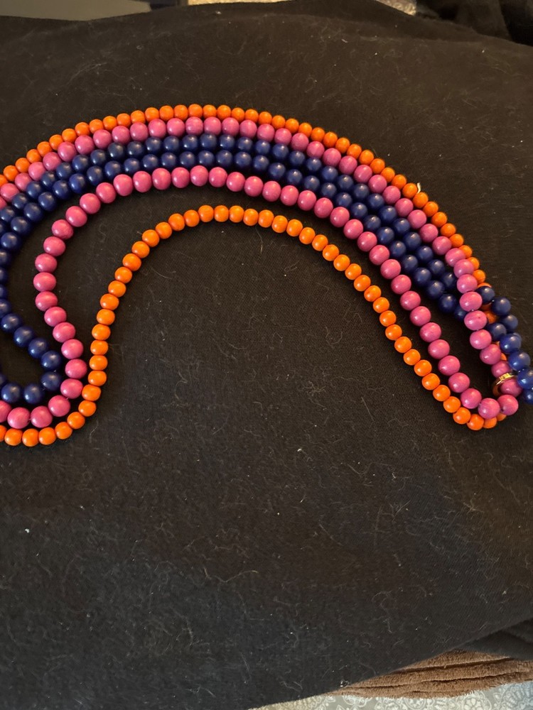 Tri-Strand Wooden Bead Becklace. Vintage Mid-Century Modern. 36-in length.