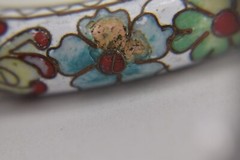 Asian Dainty White Enameled Bangle With Beautiful Flowers Good Quality