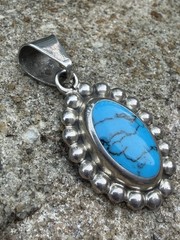 Vintage Taxco TD-29 Sterling Silver 1.75 Pendant Dyed Howlite Mexico Bubble Rope