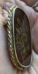 Vintage 800 European Silver Hand Painted Floral Brooch, Pendant, Signed Rk