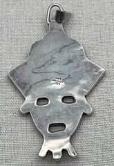 Vintage HOB Mexico 925 Sterling Silver Malachite Pendant Aztec Mayan Face 3.25”
