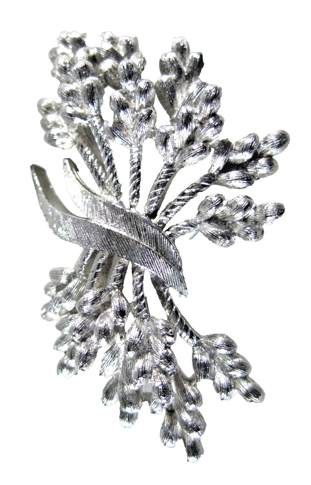 Crown Trifari Brooch Pin Silver Tone Lilac Bundle w/ Ribbon 2 1/4″ 1955-1969