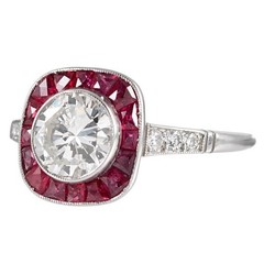 Art Deco 3.30 Ct Diamond & Ruby Antique Vintage Wedding Ring 925 Sterling Silver