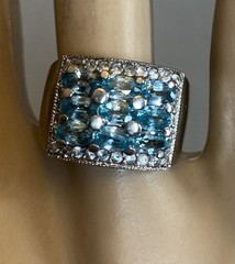 925 Sterling Silver Sky Blue Glacier Topaz Ring Wide Stacked Gemstone Band sz 7