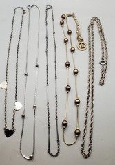 5 Vtg Chains Trifari 19″ Beaded, Hearts 14″, Bar Link 16″, Bead 16.5″, Rope 24″