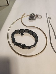 Costume Jewerly, Black, Silver, Gold 3 necklaces, 3 bracelets, 2 rings
