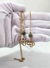 Vintage Avon 1979 Florette Lariat Necklace Gold Tone Faux Jade Bead 34″