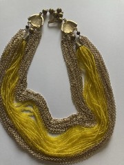 Vintage multi-strand beaded yellow and gold collar necklace