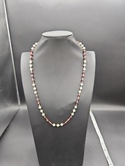 12.5in Vintage Faux Pearl Bead & Red Faucet Crystal Glass Bead Necklace