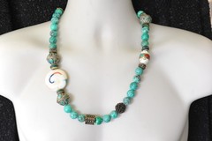 Vtg Mosaic Glass Beads Tibetan Stone Bead Chunky ethnic revival boho PC21