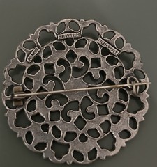 KMJ Pewter Filigree Floral Brooch Pin, Norway